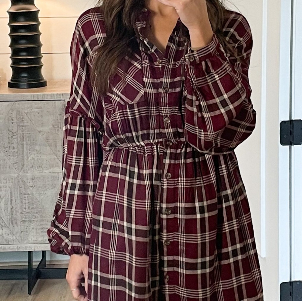 Kate Plaid Dress Burgundy Shop Talulah